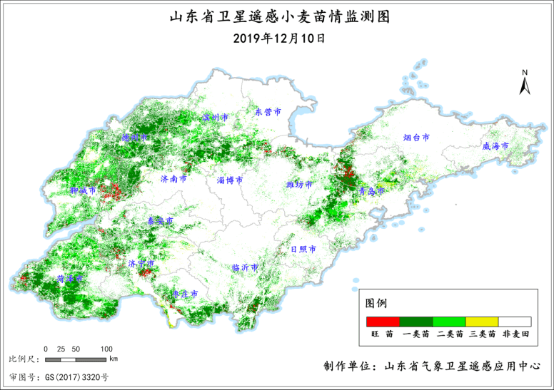 山东省卫星遥感小麦苗情监测图（2019年12月10日）