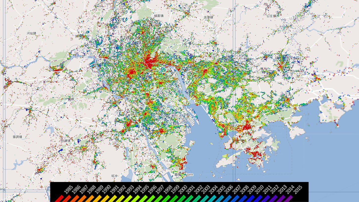 中国华南地区的住区足迹演变发展  图片来源：DLR地球观测中心