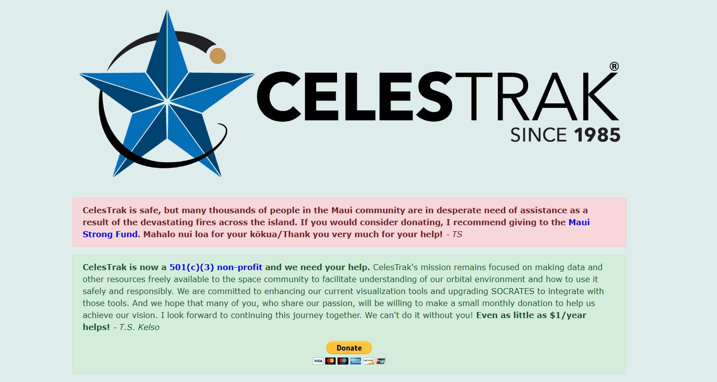 CelesTrak网站首页